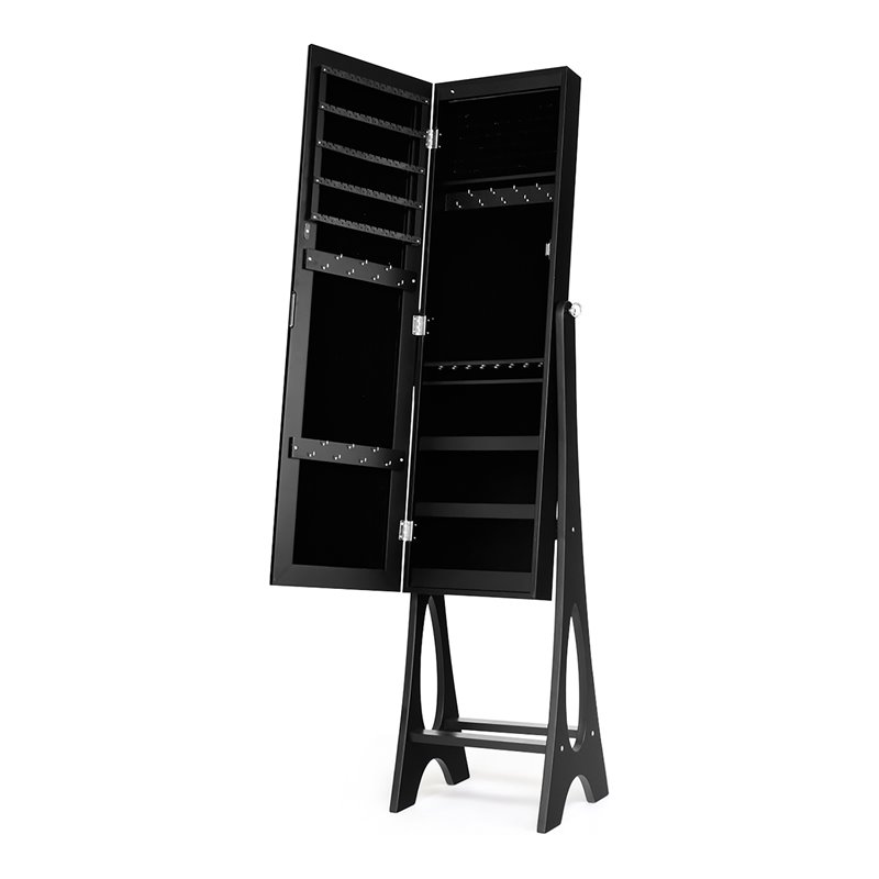 Costway Contemporary MDF and Glass Jewelry Cabinet in Black/Clear
