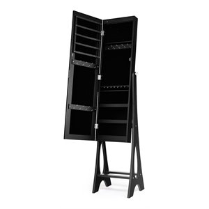 Costway Contemporary MDF and Glass Jewelry Cabinet in Black/Clear