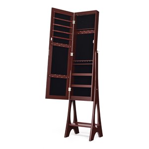 Costway Contemporary MDF and Glass Jewelry Cabinet in Reddish Brown