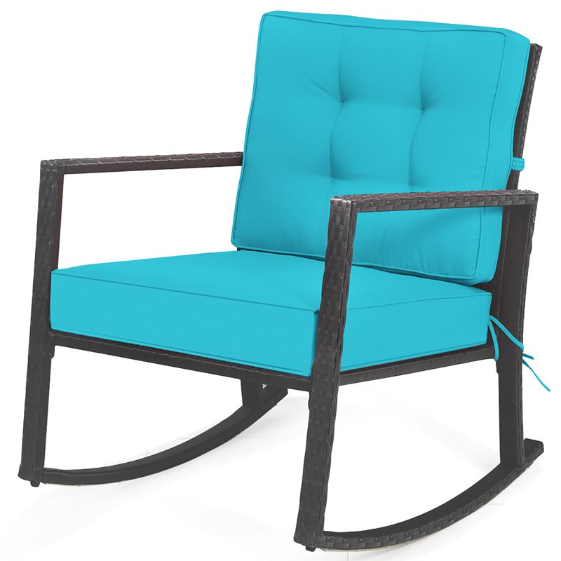 Costway 2 Pieces Rattan Outdoor Patio Rocking Chair with Cushion in Turquoise