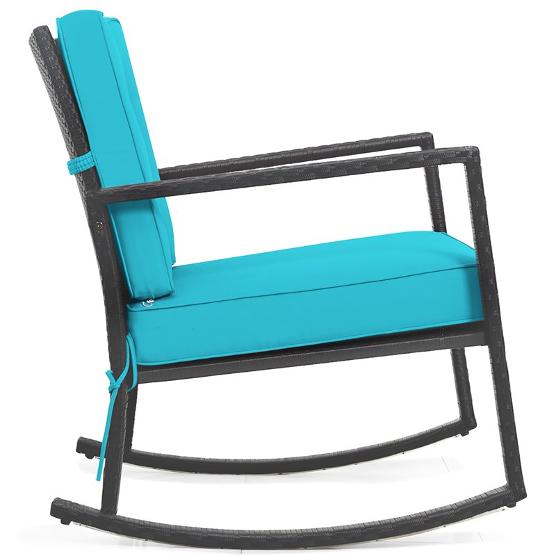 Costway 2 Pieces Rattan Outdoor Patio Rocking Chair with Cushion in Turquoise