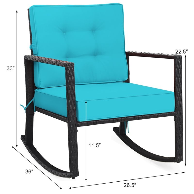 Costway 2 Pieces Rattan Outdoor Patio Rocking Chair with Cushion in Turquoise