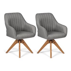 Costway 36.5&quot Swivel Accent Chairs with Wood Leg in Gray (Set of 2)