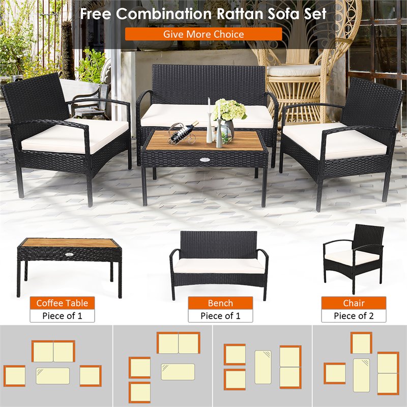 Costway 8 Pieces Rattan Patio Furniture Set with Cushion in White/Black