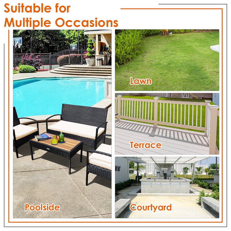 Costway 8 Pieces Rattan Patio Furniture Set with Cushion in White/Black