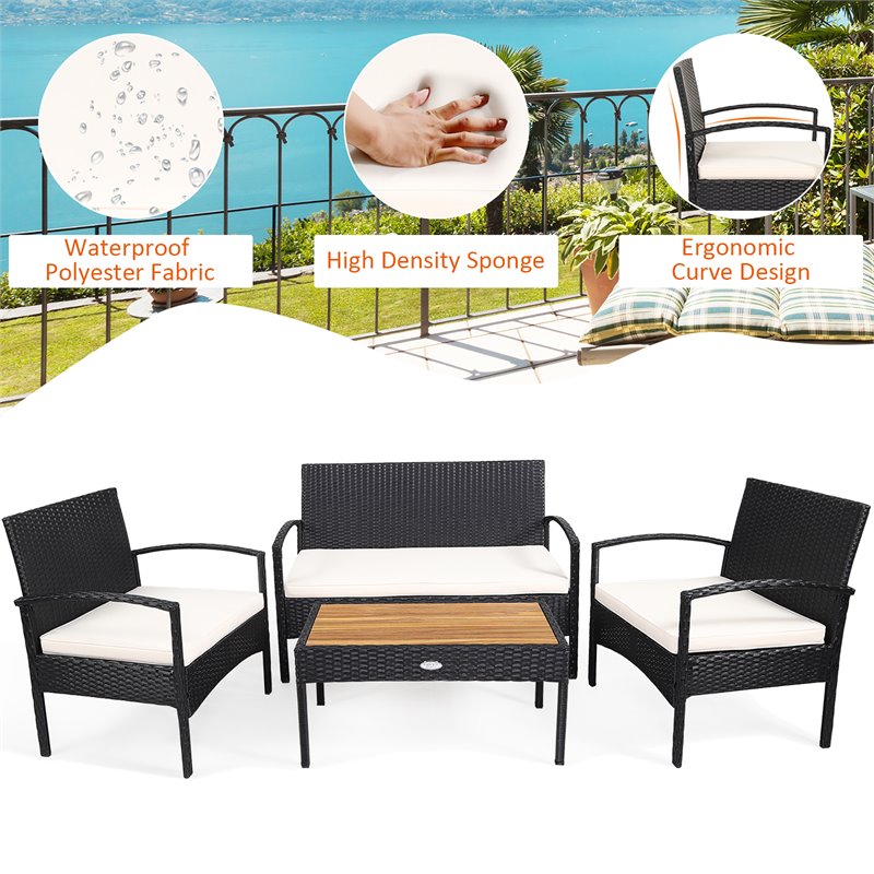 Costway 8 Pieces Rattan Patio Furniture Set with Cushion in White/Black