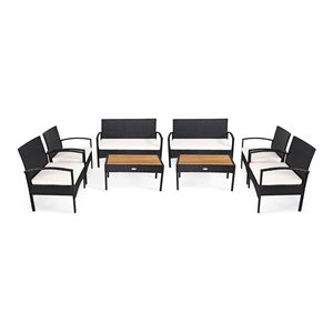 Costway 8 Pieces Rattan Patio Furniture Set with Cushion in White/Black
