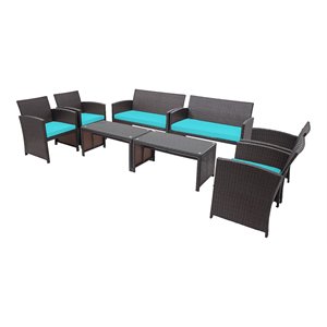 Costway 8 Pieces Rattan Patio Furniture Set with Cushion in Turquoise/Brown