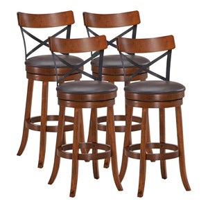 Costway 29.5&quot Contemporary Rubber Wood Swivel Bar Stools in Walnut (Set of 4)