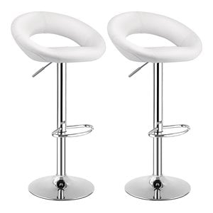Costway 31.5&quot PU Leather and Steel Swivel Bar Stools in White (Set of 2)