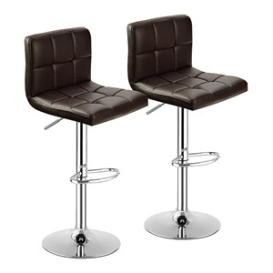 Costway 34.5&quot PU Leather and Steel Swivel Bar Stools in Brown (Set of 2)