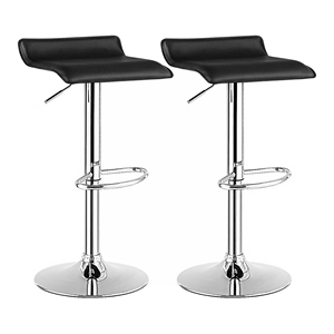 Costway 33&quot PU Leather and Steel Swivel Bar Stools in Black (Set of 2)