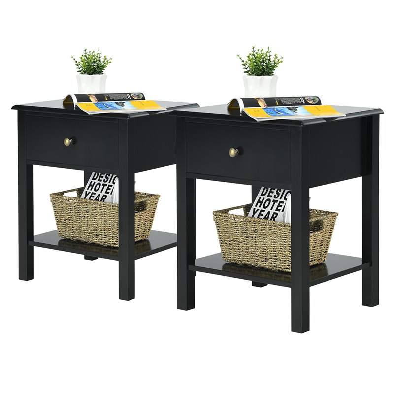 Costway Contemporary MDF Wood Nightstands in Black (Set of 2)