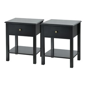 Costway Contemporary MDF Wood Nightstands in Black (Set of 2)