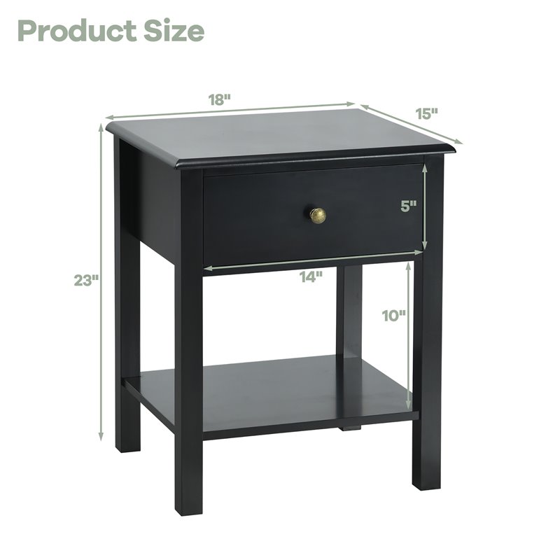 Costway Contemporary MDF Wood Nightstands in Black Finish (Set of 2)