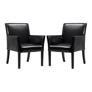 costway polyurethane guest & reception chairs with wood leg in black (set of 2)