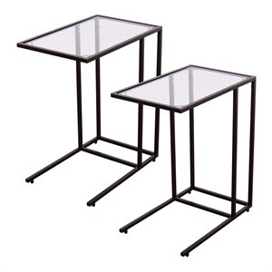 Costway Contemporary Glass and Steel Side End Table in Black (Set of 2)