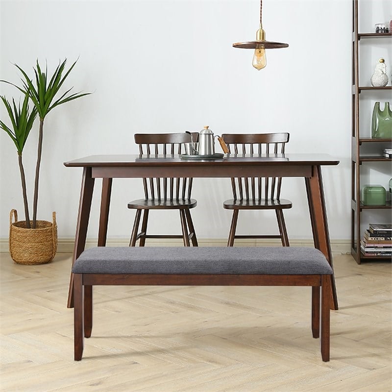 Costway Rubber Wood Upholstered Padded Dining Bench in Brown (Set of 2)