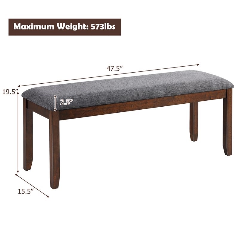 Costway Rubber Wood Upholstered Padded Dining Bench in Brown (Set of 2)
