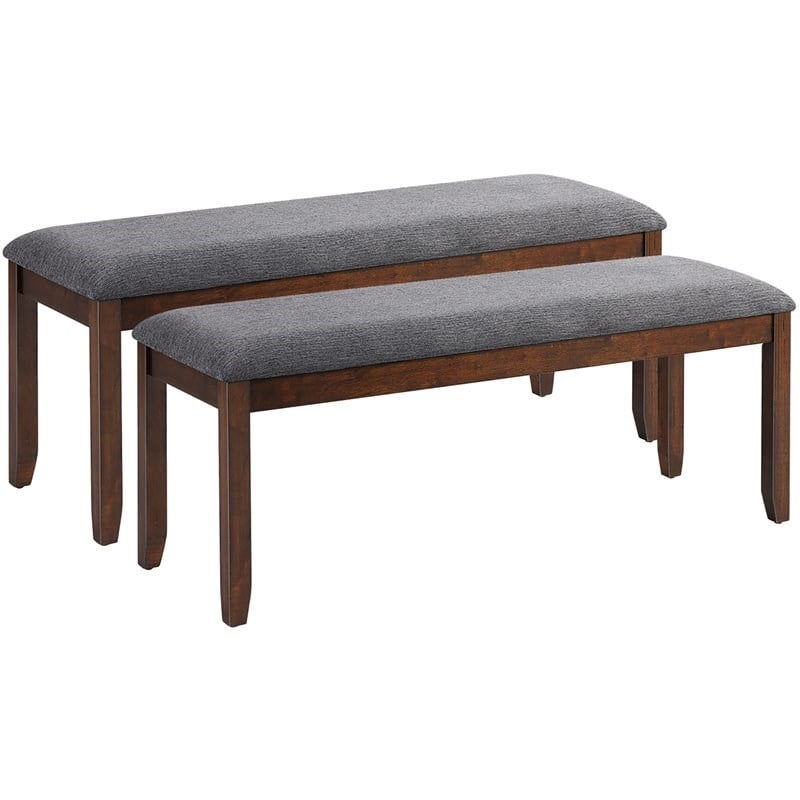 Costway Rubber Wood Upholstered Padded Dining Bench in Brown (Set of 2)