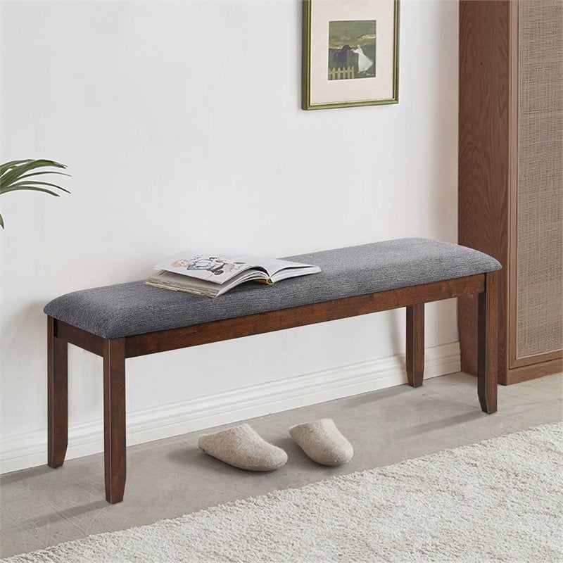 Costway Rubber Wood Upholstered Padded Dining Bench in Brown (Set of 2)