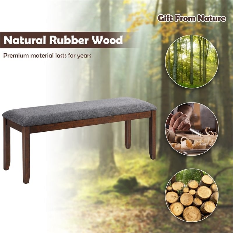 Costway Rubber Wood Upholstered Padded Dining Bench in Brown (Set of 2)