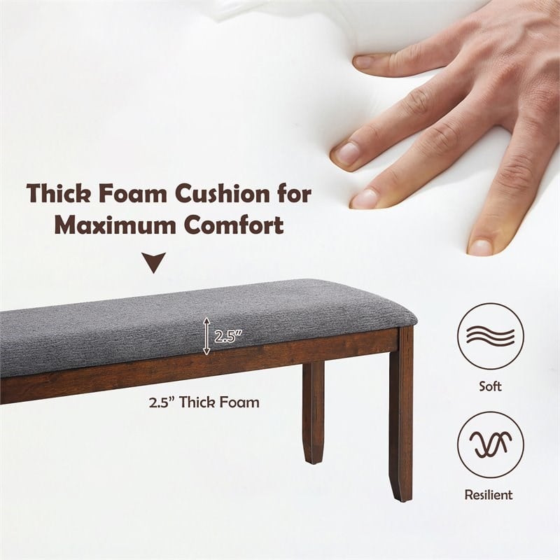 Costway Rubber Wood Upholstered Padded Dining Bench in Brown (Set of 2)