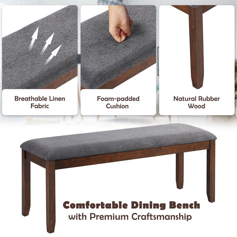 Costway Rubber Wood Upholstered Padded Dining Bench in Brown (Set of 2)