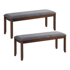 Costway Rubber Wood Upholstered Padded Dining Bench in Brown (Set of 2)