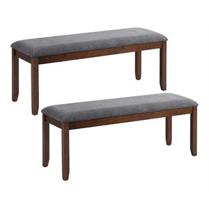 Costway Rubber Wood Upholstered Padded Dining Bench in Brown (Set of 2)