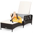 Costway 2 Pieces Rattan Chaise Lounge Chair with Armrest & Pillow in Brown/White