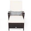 Costway 2 Pieces Rattan Chaise Lounge Chair with Armrest & Pillow in Brown/White