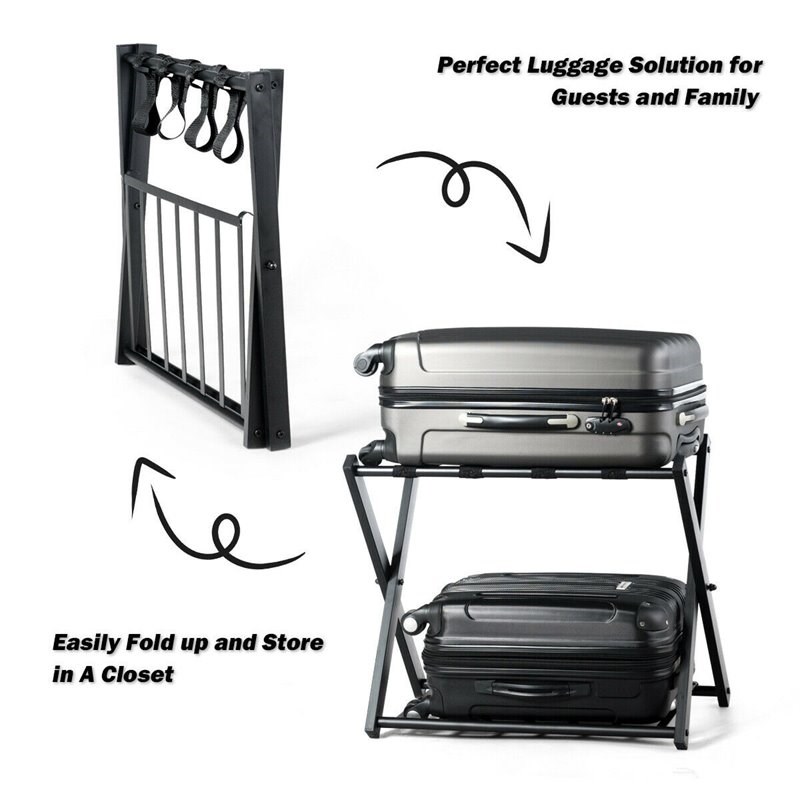 Costway Wood Folding Luggage Rack with Shoe Storage Holder in Black (Set of 4)