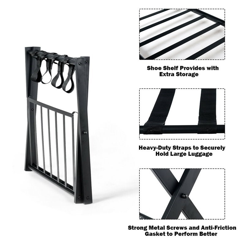 Costway Wood Folding Luggage Rack with Shoe Storage Holder in Black (Set of 4)