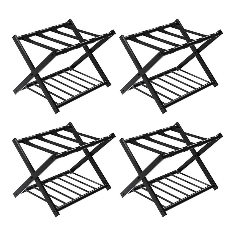 Costway Wood Folding Luggage Rack with Shoe Storage Holder in Black (Set of 4)