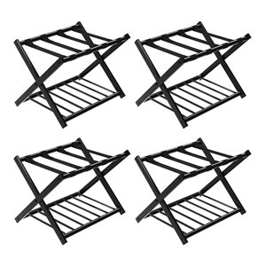 costway wood folding luggage rack with shoe storage holder in black (set of 4)