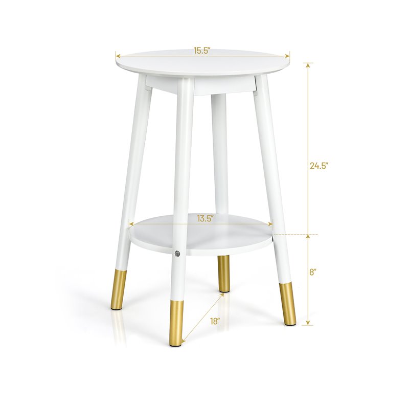 Costway Round Contemporary Engineered Wood Side Tables in White (Set of 2)