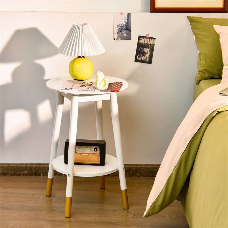 Costway Round Contemporary Engineered Wood Side Tables in White (Set of 2)