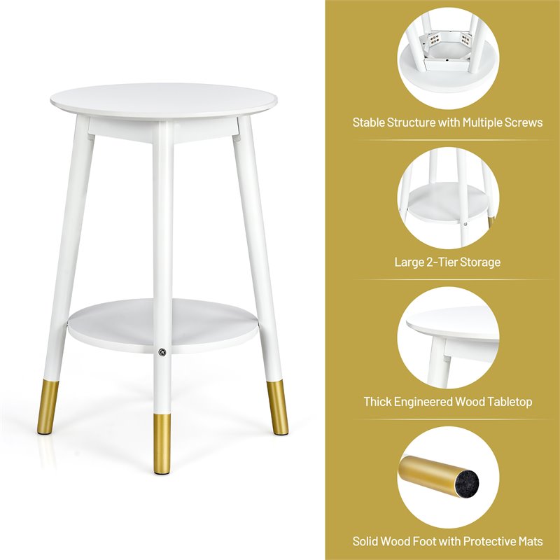 Costway Round Contemporary Engineered Wood Side Tables in White (Set of 2)