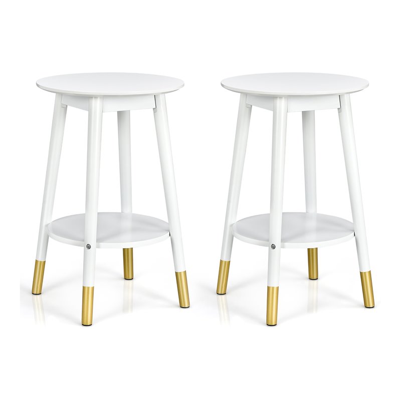 Costway Round Contemporary Engineered Wood Side Tables in White (Set of 2)