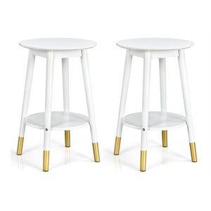Costway Round Contemporary Engineered Wood Side Tables in White (Set of 2)