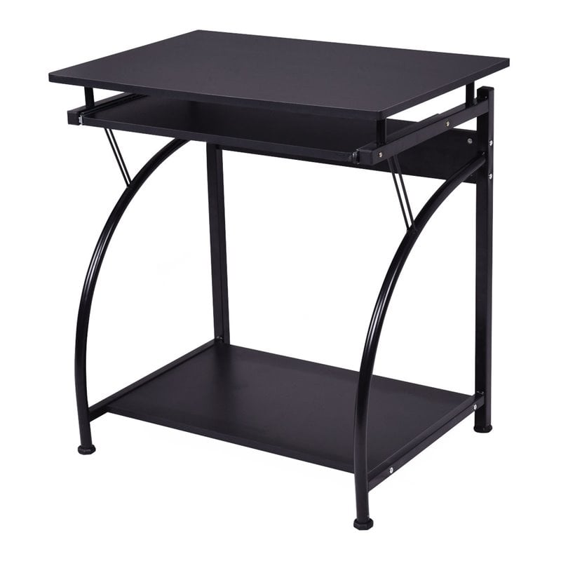 Costway Contemporary MDF and Steel Computer Desk in Black Finish