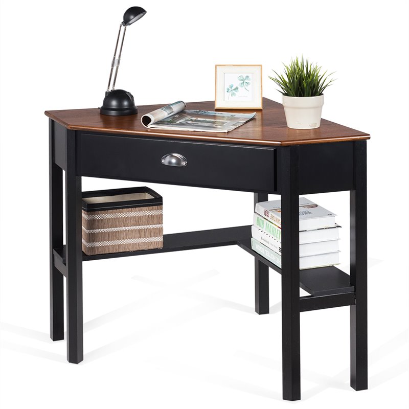 Costway Contemporary Pine and MDF Corner Computer Desk in Coffee