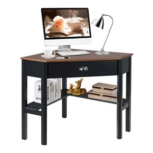costway contemporary pine and mdf corner computer desk in coffee