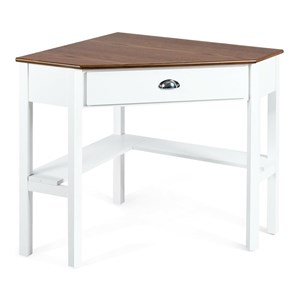 Costway Contemporary Pine and MDF Corner Computer Desk in Natural/White
