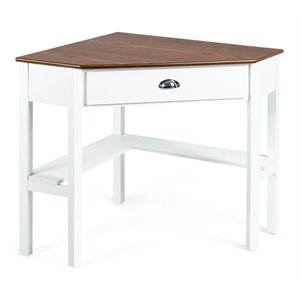 costway contemporary pine and mdf corner computer desk in natural/white