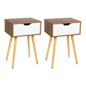 Costway Contemporary MDF and Solid Wood Nightstands in Walnut/White (Set of 2)