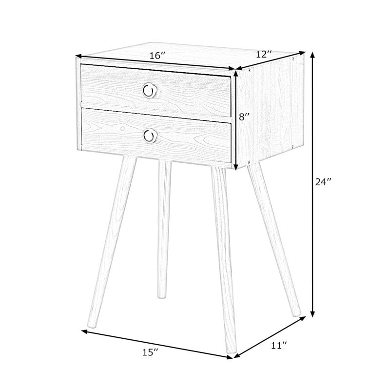 Costway MDF and Wood Nightstands with 2 Drawers in Natural (Set of 2)