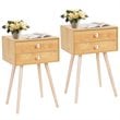 Costway MDF and Wood Nightstands with 2 Drawers in Natural (Set of 2)