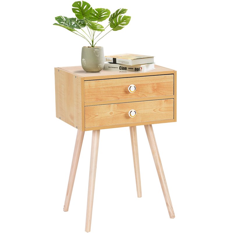 Costway MDF and Wood Nightstands with 2 Drawers in Natural (Set of 2)